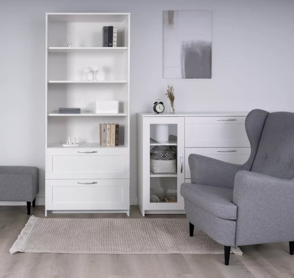 Стеллаж СИРИУС широкий, с двумя ящиками и четырьмя полками