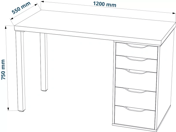 Стол письменный Ингар белый,120x75, с одной тумбой