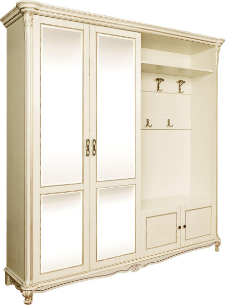 Шкаф комбинированный 4д Алези П1.350.3.22 (П540.22з) (Слоновая кость с золочением)