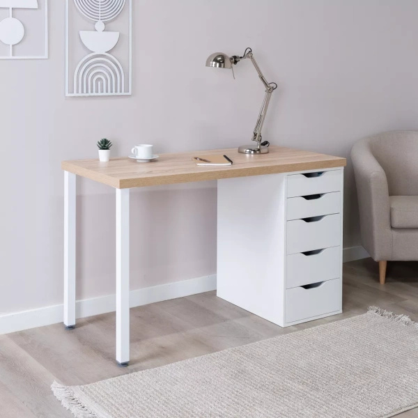 Стол письменный Ингар 1/5Т 120x75x55, дуб беленый/белый