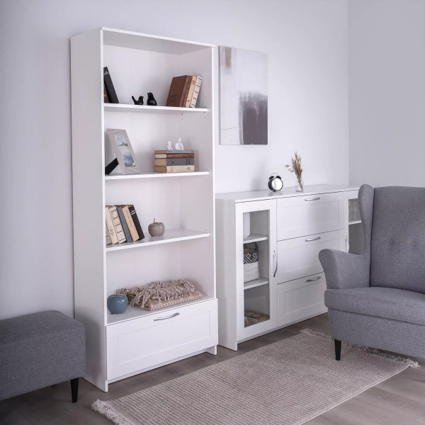 Стеллаж СИРИУС широкий, с ящиком и четырьмя полками