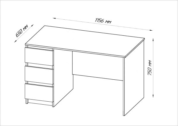 Стол КАСТОР письменный однотумбовый с тремя ящиками