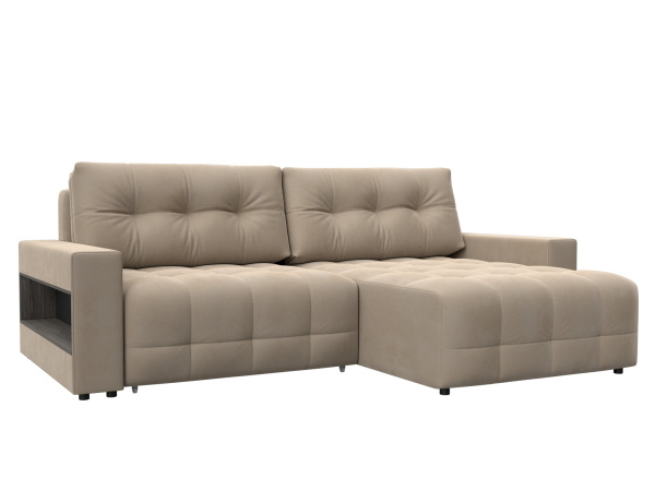 Диван угловой с полками Лига-053 НПБ Велюр (SEVEN 729 бежевый)