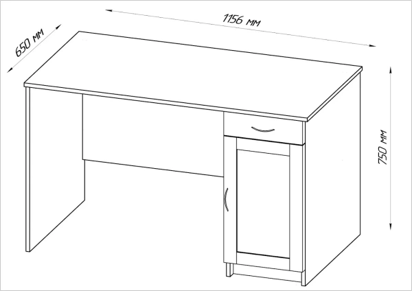 Стол КАСТОР письменный с одной тумбой и одним ящиком