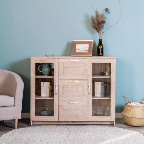 Тумба СИРИУС с двумя стеклянными дверьми и тремя ящиками