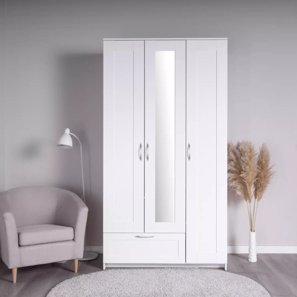 Шкаф СИРИУС трёхдверный с одним ящиком и зеркалом