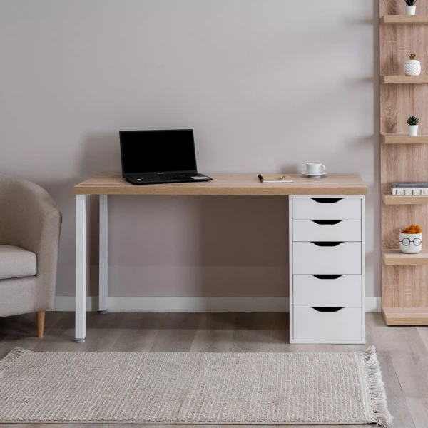 Стол письменный Ингар 2/5Т 140x75x55, дуб беленый/белый