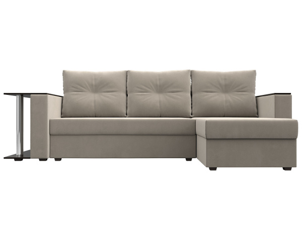 Диван угловой Атланта со столом правый угол Микровельвет (Бежевый)