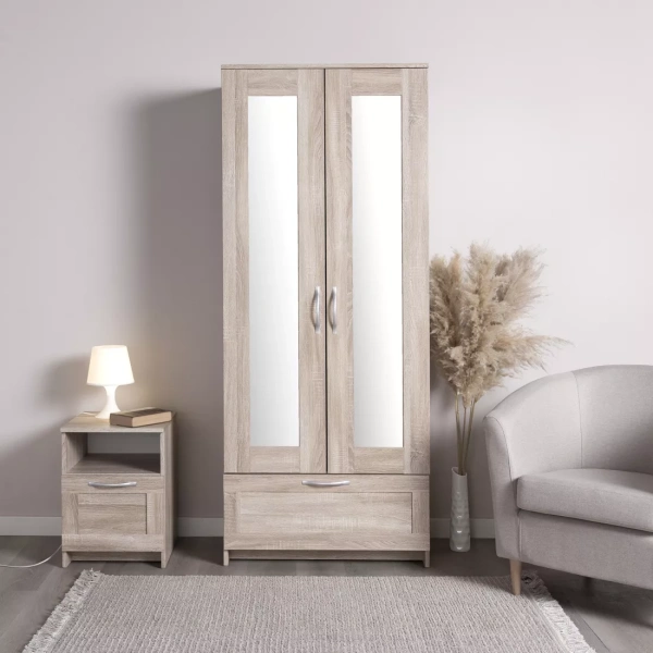 Шкаф СИРИУС двухдверный с одним ящиком и двумя зеркалами