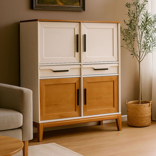 Шкаф для посуды 42 Гранада (Белый воск/Антик 24)