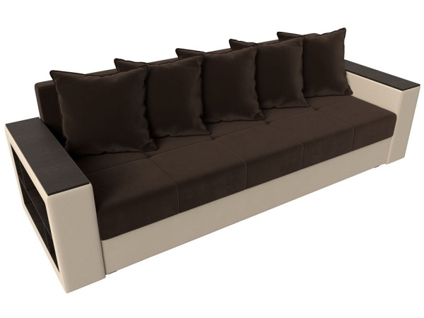 Диван прямой Дубай Лайт полки слева Микровельвет\Экокожа