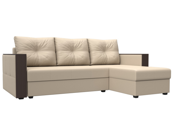 Диван угловой Валенсия Лайт правый угол Экокожа (Бежевый)