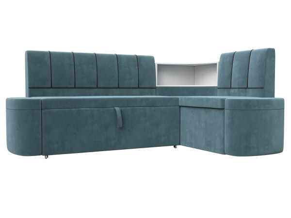 Диван кухонный угловой Тефида правый угол Велюр (Бирюзовый\Коричневый)