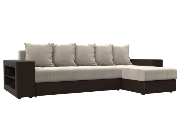 Диван угловой Дубай правый угол Микровельвет\Экокожа (Бежевый\Коричневый)