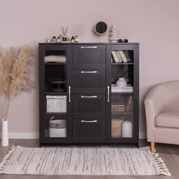 Тумба СИРИУС с двумя стеклянными дверьми и четырьмя ящиками