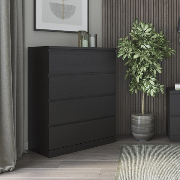 Комод Варма 4 с четырьмя ящиками, Ясень черный
