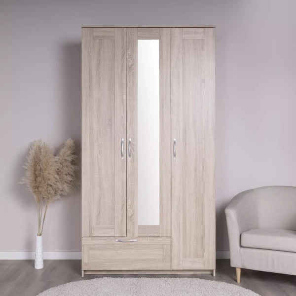 Шкаф СИРИУС трёхдверный с одним ящиком и зеркалом