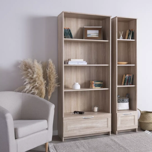 Стеллаж СИРИУС широкий, с ящиком и четырьмя полками