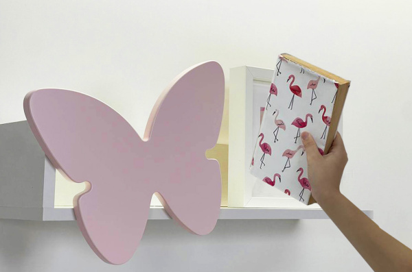 Полка навесная Бабочка (Белое дерево/пудра розовая (эмаль))