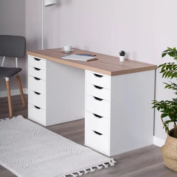 Стол письменный Ингар 2/55 140x75x55, дуб беленый/белый