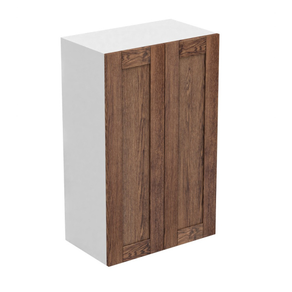 Шкаф Навесной 60х34х96 Узкий высокий + 2 полки, 2 двери (Фасад Bergen коричневый)