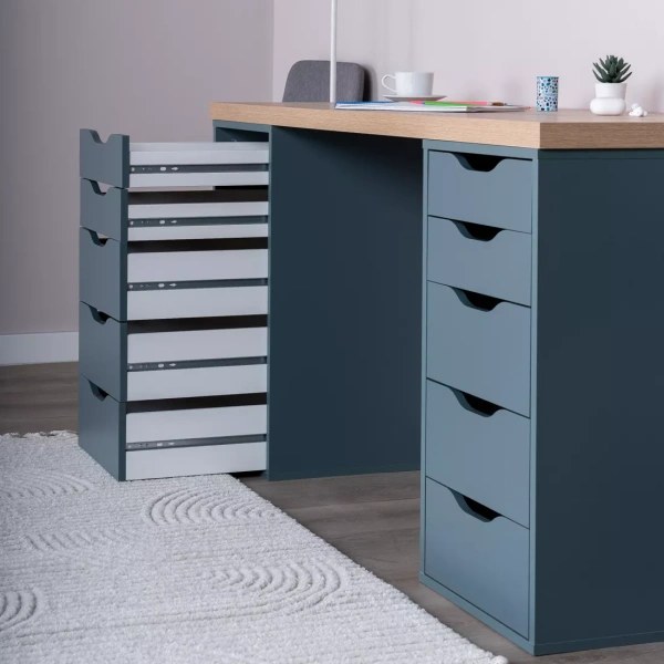 Стол письменный Ингар 2/55 140x75x55, дуб беленый/серо-бирюзовый