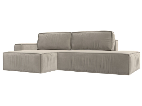 Диван угловой Прага модерн левый угол Микровельвет (Бежевый)