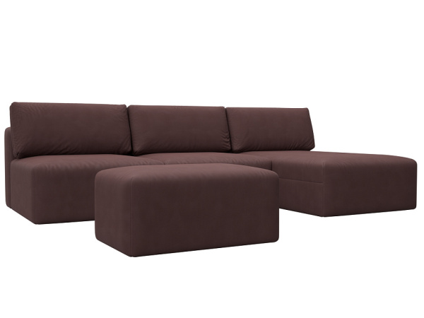 Диван угловой модульный с пуфом Лига-060 НПБ Лонг угол универсальный Замша