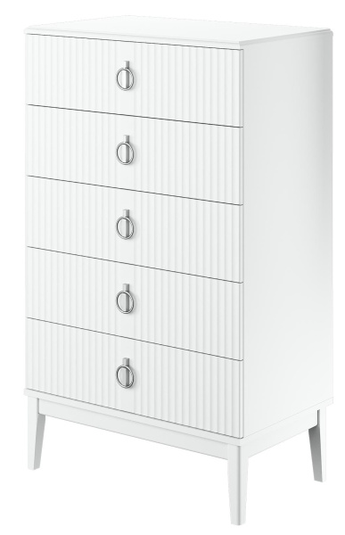 Комод Фарго 5 ящиков ( 5 ЯЩИКОВ, ЛДСП Белый снег/МДФ ЛАК Белый)