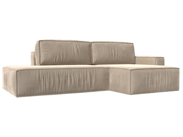 Диван угловой Прага модерн правый угол Велюр (Бежевый)