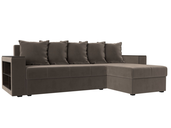 Диван угловой Дубай Лайт правый угол Велюр (Коричневый)