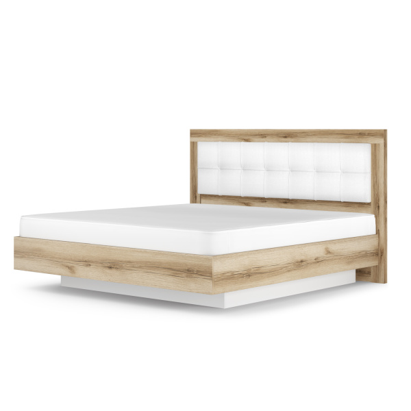 Кровать двуспальная 5 экокожа Вега Скандинавия (1400*2000 Белый, Дуб Каньон, экокожа polo белая)