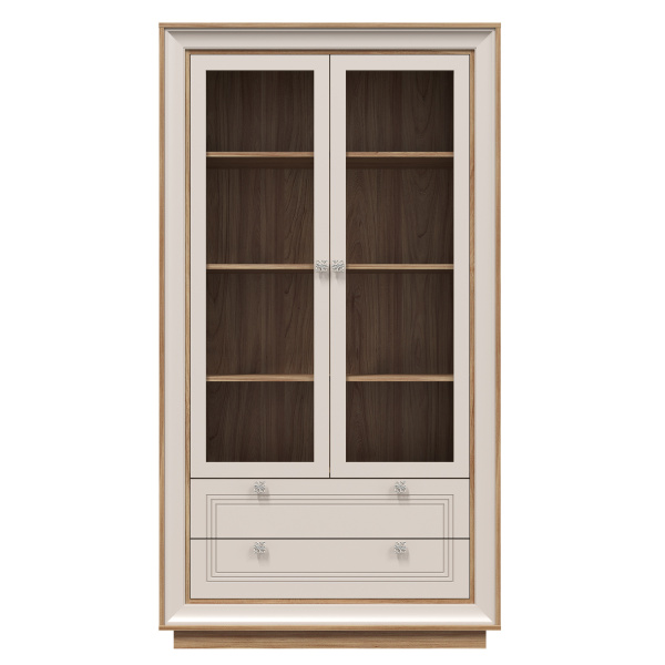 Шкаф-витрина 2-х дверная Прато (Вяз швейцарский светлый/ Газания матовая)