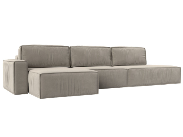 Диван угловой Прага модерн лонг левый угол Микровельвет (Бежевый)