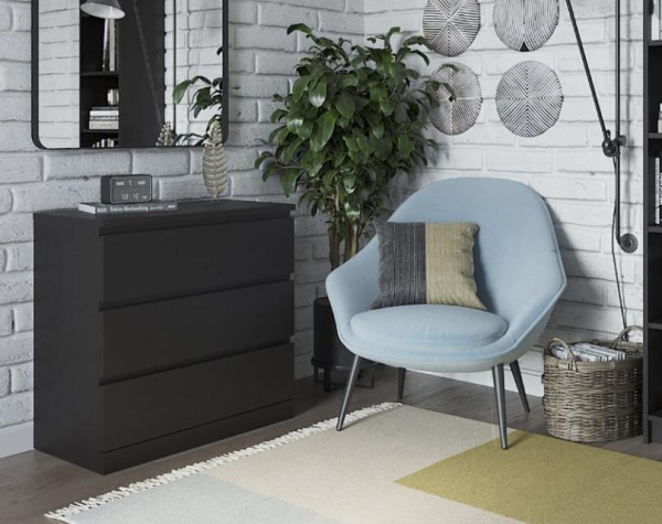 Комод Варма 3 с тремя ящиками, Ясень черный