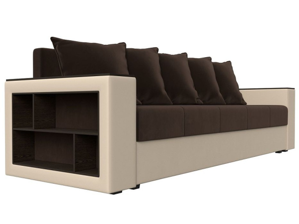 Диван прямой Дубай Лайт полки слева Микровельвет\Экокожа