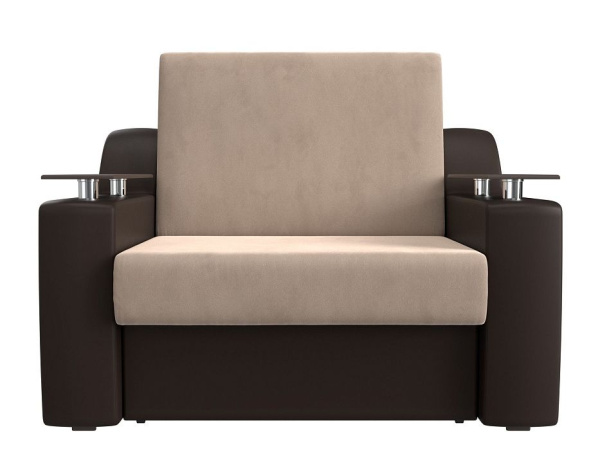 Диван прямой аккордеон Сенатор 100 Велюр\Экокожа (Бежевый\Коричневый)