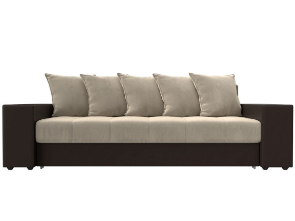 Диван прямой Дубай полки справа Микровельвет\Экокожа (Бежевый\Коричневый)