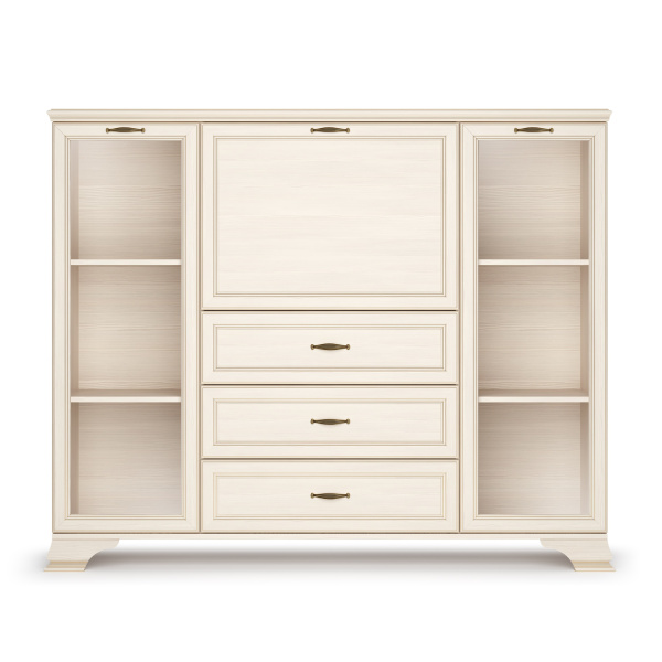 Шкаф низкий (2 стеклодвери) Сиена (Бодега Белый (Патина Золото))