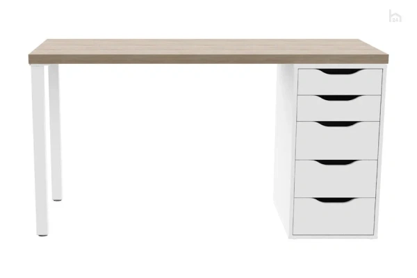 Стол письменный Ингар 2/5Т 140x75x55, дуб беленый/белый