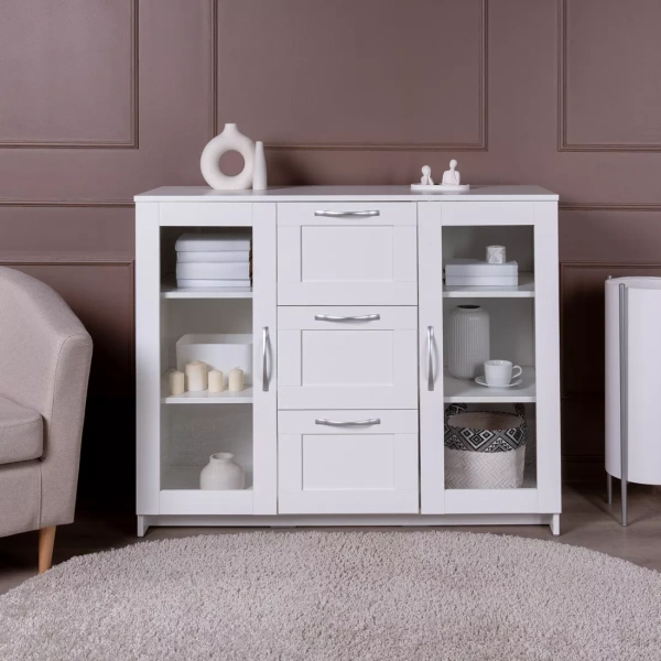 Тумба СИРИУС с двумя стеклянными дверьми и тремя ящиками