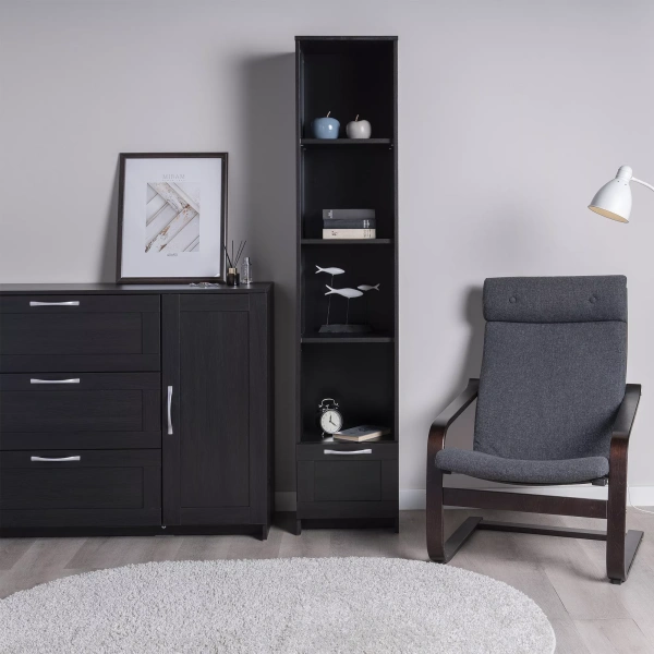 Стеллаж СИРИУС узкий, с ящиком и четырьмя полками