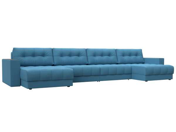 Диван П-образный с декором Лига-049 НПБ Лонг Рогожка (Амур 10 голубой)