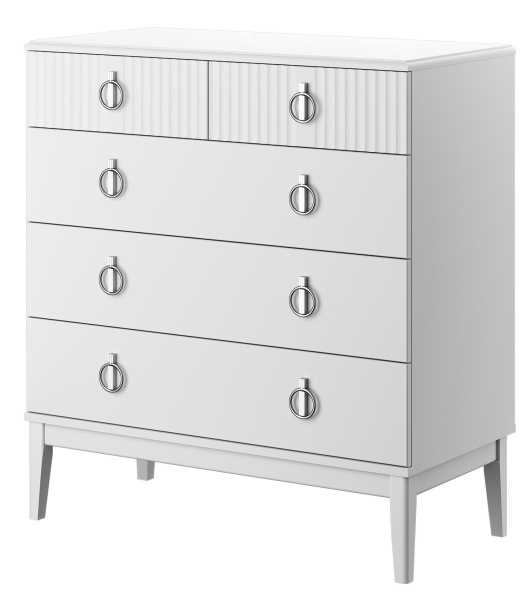 Комод Фарго 5 ящиков 890 (5 ЯЩИКОВ (890) ,(3 больших+2 малых ящика),ЛДСП Белый снег/МДФ Белый)