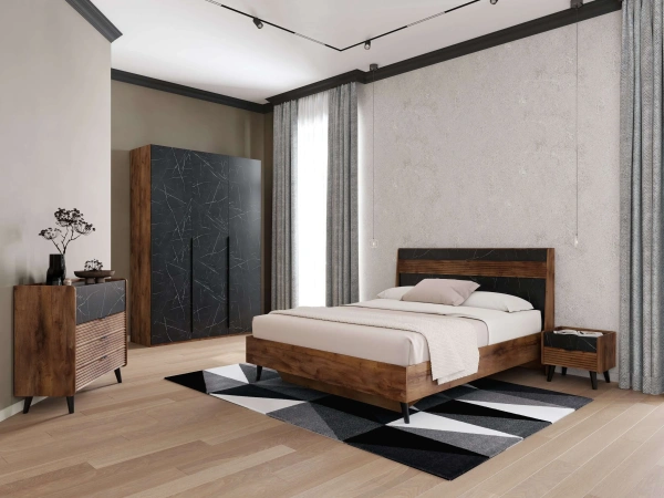 Спальный гарнитур Браун композиция 1 (Цвет Таксония / Мрамор неро маркина)