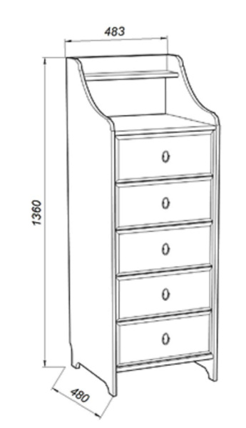 Комод Вествик 5 с пятью ящиками и полки