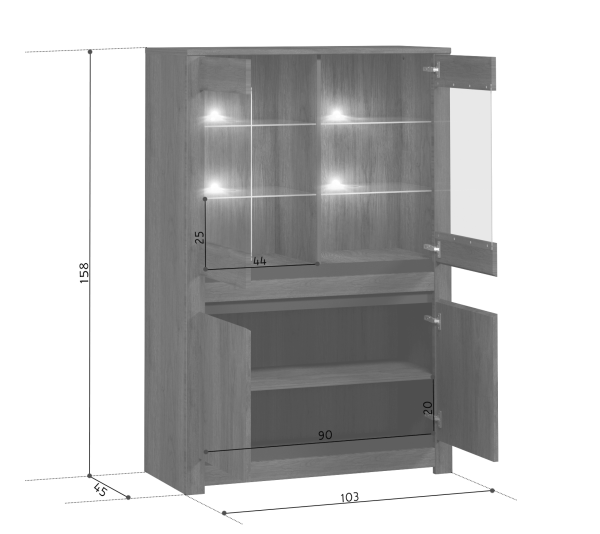 Шкаф с подсветкой KADA S404-REG2W2D