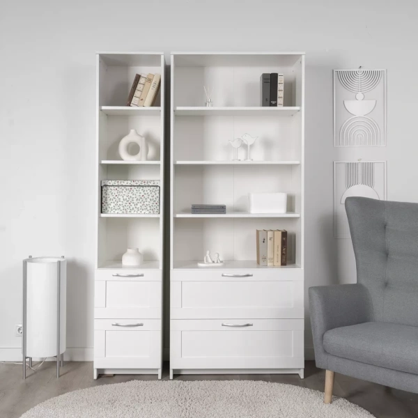 Стеллаж СИРИУС широкий, с двумя ящиками и четырьмя полками