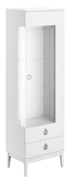 Шкаф с витриной Фарго однодверный правый (ПРАВЫЙ, ЛДСП Белый снег/Лак Белый)