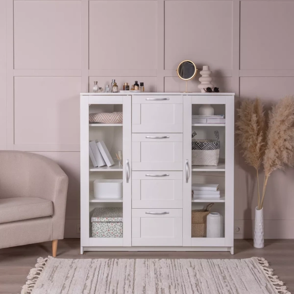 Тумба СИРИУС с двумя стеклянными дверьми и четырьмя ящиками